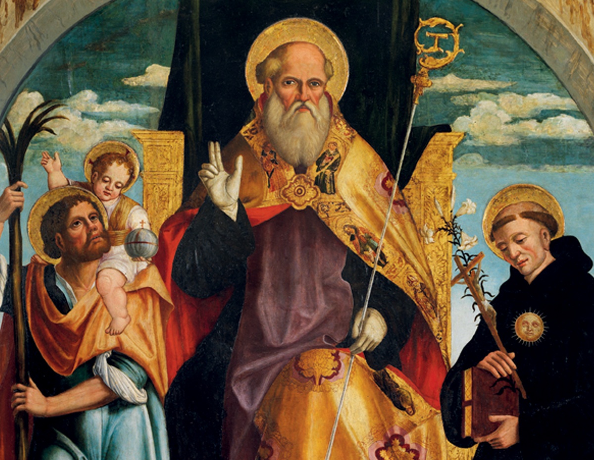 Sant' Antonio Abate in trono con i santi Cristoforo e Nicola da Tolentino - Antonio Marinoni
